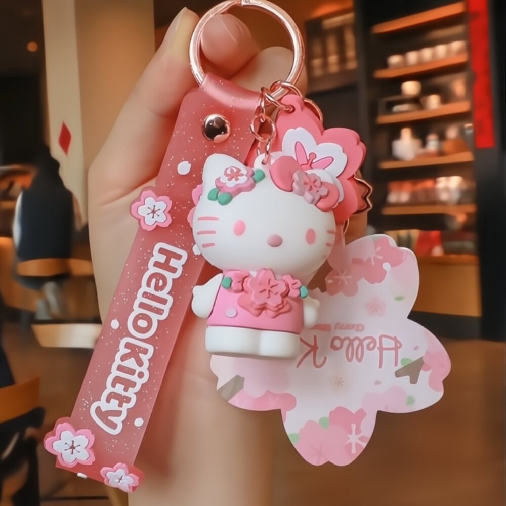 Hello Kitty Sakura Keychain Glitters Sequins Deco… - image 1